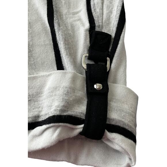 WHBM SHORT SLV, PULL-OVER, CREW NECK, TUNIC TOP, WOMENS, M, WHITE/BLACK STRIPES - Picture 8 of 11